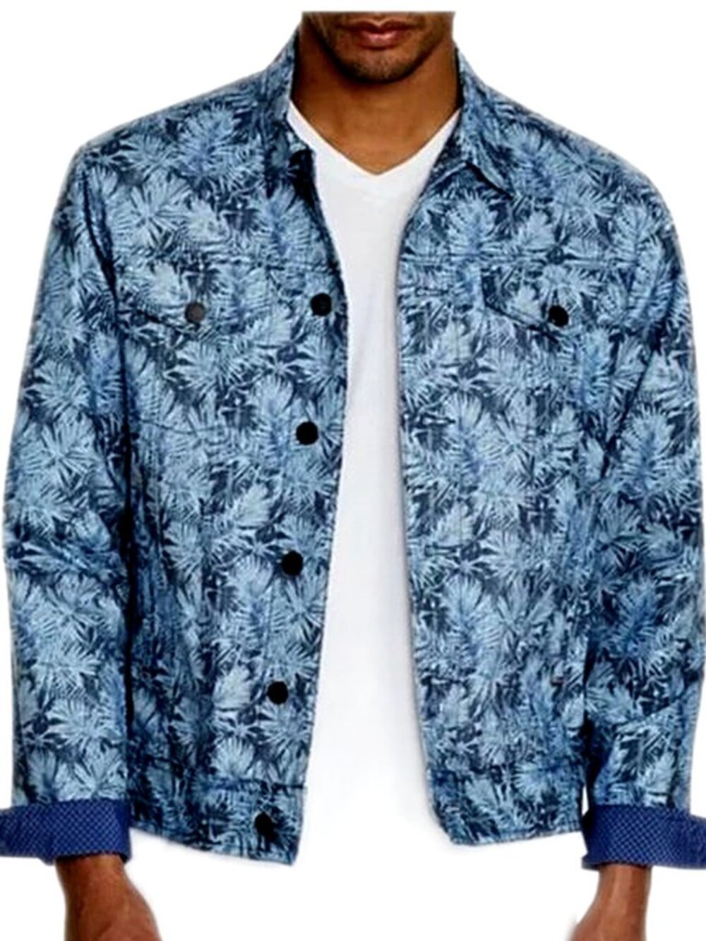 Tallia Sport Men's Blue Leaf Trucker Jacket Cotton Stretch size Large
